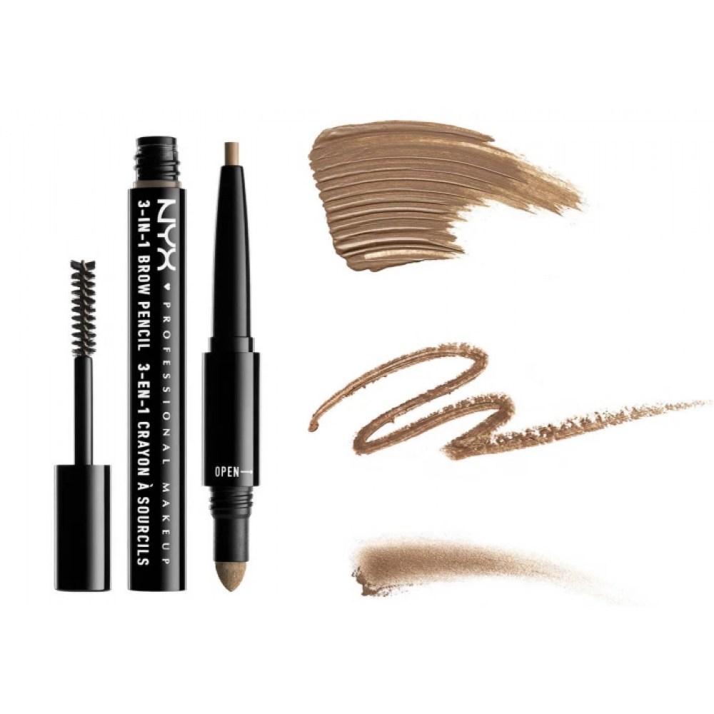 Многофункциональный карандаш для бровей NYX 3-в-1 Sourcils 31B02 Taupe с тушью и пудрой