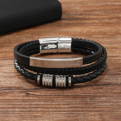 Men's multi-layer leather bracelet with magnetic clasp