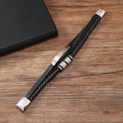 Men's multi-layer leather bracelet with magnetic clasp