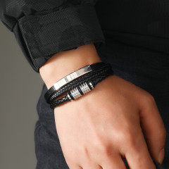 Men's multi-layer leather bracelet with magnetic clasp