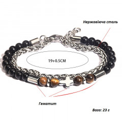 Hematite and tiger eye bracelet with metal inserts