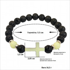 Браслет з хрестом з вулканічного каменю і флюориту, що світиться в темряві блакитний
