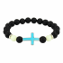 Браслет с крестом из вулканического камня и флюорита светящийся в темноте голубой