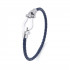 Leather rope bracelet with stainless steel horseshoe buckle, blue with silver, 18 cm