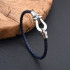 Leather rope bracelet with stainless steel horseshoe buckle, blue with silver, 18 cm
