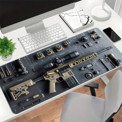 Gaming mouse and keyboard pad with M416 rifle image, large, 300×600×2 mm, black with gold