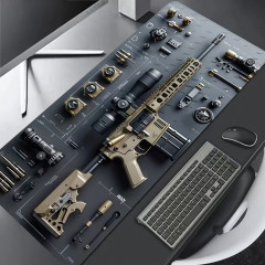 Gaming mouse and keyboard pad with M416 rifle image, large, 300×600×2 mm, black with gold