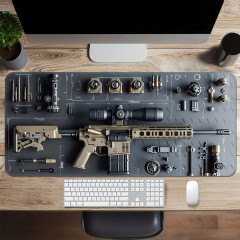 Gaming mouse and keyboard pad with M416 rifle image, large, 300×600×2 mm, black with gold