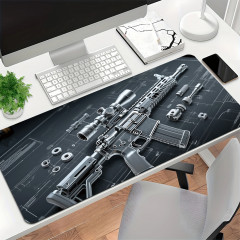 Gaming mouse and keyboard pad with M416 rifle image, large, 300×600×2 mm, black with silver
