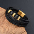 Кожаный браслет многослойный со вставками из нержавеющей стали чёрный с золотом 21 см