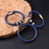 Leather multi-layer bracelet with stainless steel inserts, black with gold, 21 cm