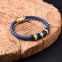Leather Braided Bracelet with Titanium Steel Inserts Blue with Gold 21 cm