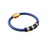 Leather Braided Bracelet with Titanium Steel Inserts Blue with Gold 21 cm