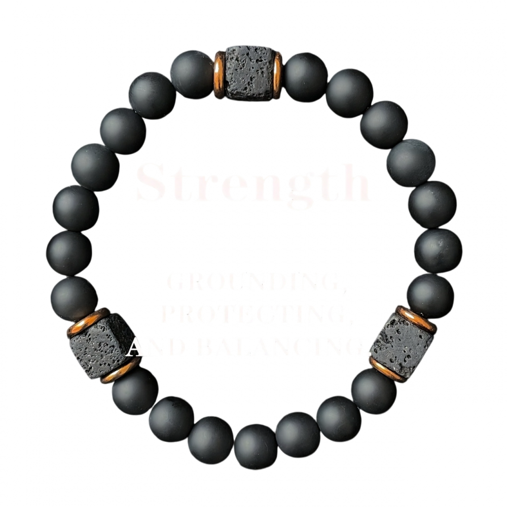 Men's bracelet made of natural onyx and black lava stone
