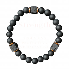 Чоловічий браслет з натурального оніксу і лавового каменю чорний