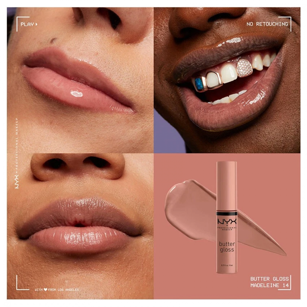 Блеск для губ с эффектом сияния NYX Butter Gloss Madeleine BLG14 нюдовый 8 мл