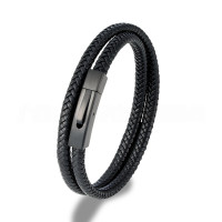 Шкіряний браслет Lovemyson з магнітною застібкою 21 см чорний