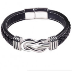 Men's bracelet made of double-layer leather and stainless steel with magnetic clasp