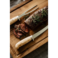 Marttiini Luxus Roast Set: a set of knife and fork for grilling in a wooden gift box.