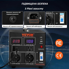Vevor SV2000VA 2000 W Black Step Up/Down Voltage Converter 110–220 V