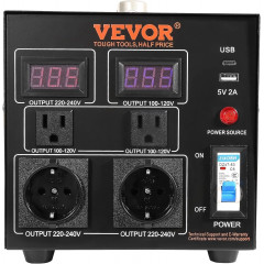 Vevor SV2000VA 2000 W Black Step Up/Down Voltage Converter 110–220 V