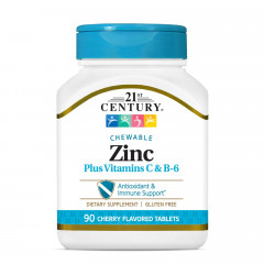 Zinc with Vitamins C and B-6 21st Century Zinc Plus 90 Cherry-Flavored Tablets