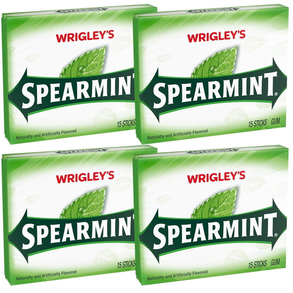 Wrigley's Spearmint Chewing Gum set of 4 packs of 15 sticks 60 pieces