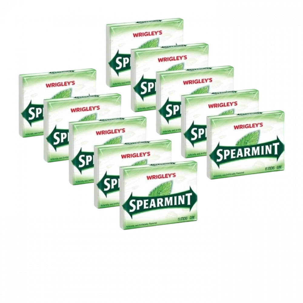 Wrigley's Spearmint chewing gum mint set of 10 packs of 15 sticks 150 pieces