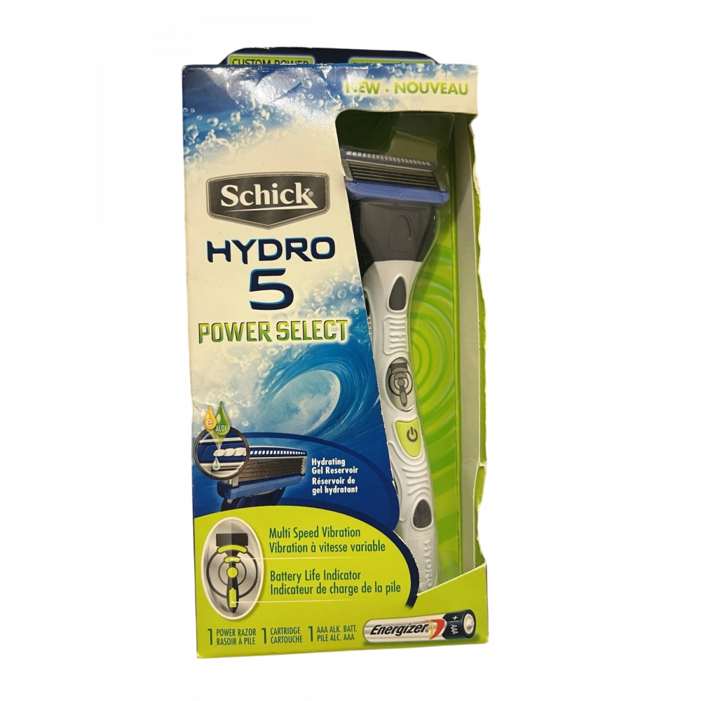 Schick Hydro 5 Power Select razor with vibration, 1 spare blade, and 1 battery