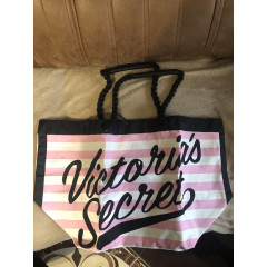 Текстильная пляжная сумка-тоут Victoria's Secret 11150863 розовая в белую полоску
