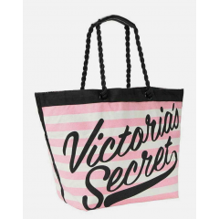 Текстильная пляжная сумка-тоут Victoria's Secret 11150863 розовая в белую полоску