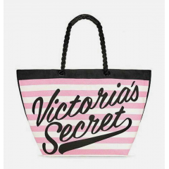 Текстильная пляжная сумка-тоут Victoria's Secret 11150863 розовая в белую полоску