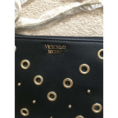Women's mini bag with chain Victoria's Secret V-Quilt Studded Grommet, black with metal rings, 25x18 cm