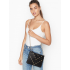 Women's mini bag with chain Victoria's Secret V-Quilt Studded Grommet, black with metal rings, 25x18 cm