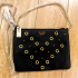 Women's mini bag with chain Victoria's Secret V-Quilt Studded Grommet, black with metal rings, 25x18 cm