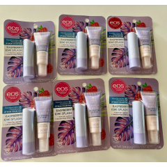 Set of EOS Flavorlab Paradise moisturizing lip balms with kiwi and raspberry scent 4 g and 10 ml