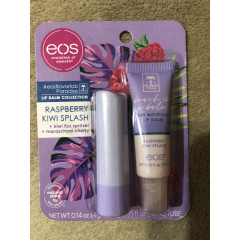 Set of EOS Flavorlab Paradise moisturizing lip balms with kiwi and raspberry scent 4 g and 10 ml