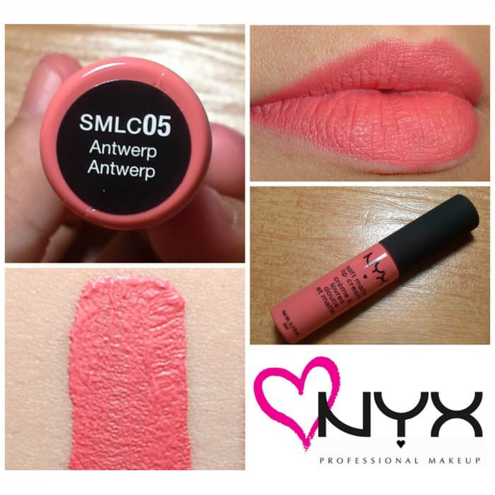 Liquid lipstick with a matte finish Nyx Soft Matte Lip Cream Antwerp SMLC05 pink coral 8 ml