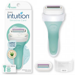 Женская бритва 2-в-1 с встроенным гелем для бритья Schick Intuition Sensitive Care Organic Aloe упаковка бритва + 2 насадки