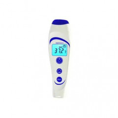 The contactless VisioFocus 06400 thermometer emits the result on the forehead.