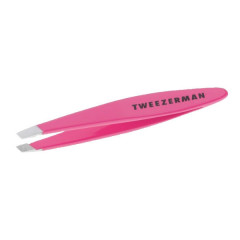 Tweezerman Petite Mini Slant Eyebrow Tweezers, Neon Pink shade, mini size.