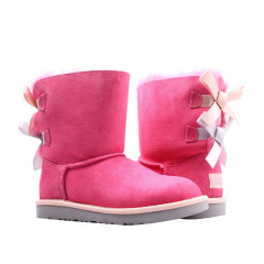 Угги с лентами UGG Australia Bailey Bow II Kids Boot Pink Azalea/Icelandic Blue  (размер 29)