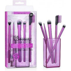 Makeup brush set for eyes REAL TECHNIQUES Enhanced Eye Set 91534 (5 pcs + stand/cup)