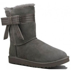 UGG Australia Josette Grey boots with a decorative leather bow on the side (size 38).
