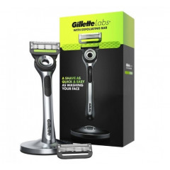 Gillette Labs razor with exfoliating strip and stand 1 handle 2 cartridges 1 stand