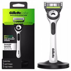 Gillette Labs razor with exfoliating strip and stand (Limited edition in white color) 1 razor handle and 1 cartridge