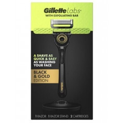 Бритва Gillette Labs с отшелушивающей полоской с подставкой (Лимитированная серия золотого цвета) 1 станок 1 подставка 2 картриджа