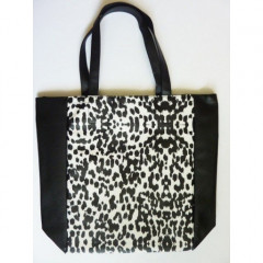 Victoria's Secret 2014 Black & White Faux Leather Leopard Print Tote Bag