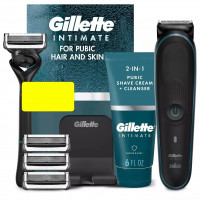 Men's grooming set for intimate hair care Gillette Intimate (trimmer and razor with three cartridges/stand and shaving cream 177 ml)
