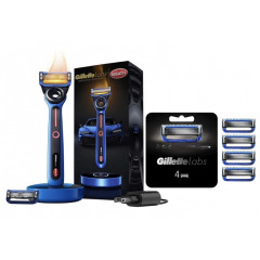 Gillette Labs Bugatti Limited Edition heated razor with 1 razor handle, 6 cartridges, and a charging dock